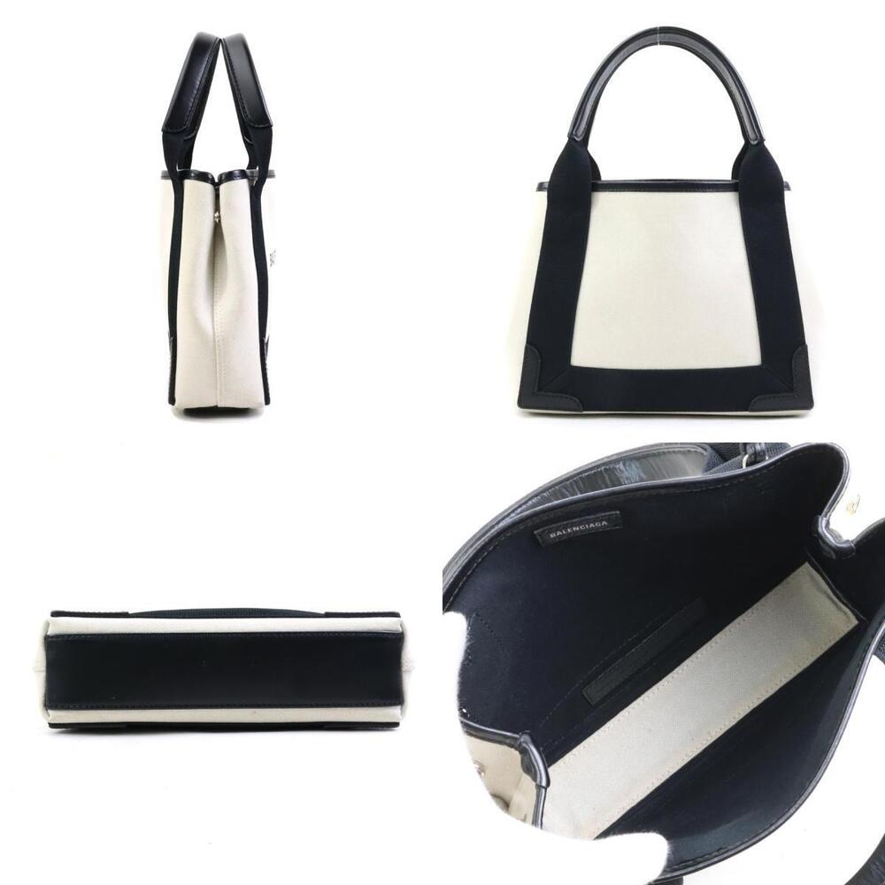 Balenciaga Handbag XS White Black Navy Canvas Leather Shoulder Bag Cabas Blue